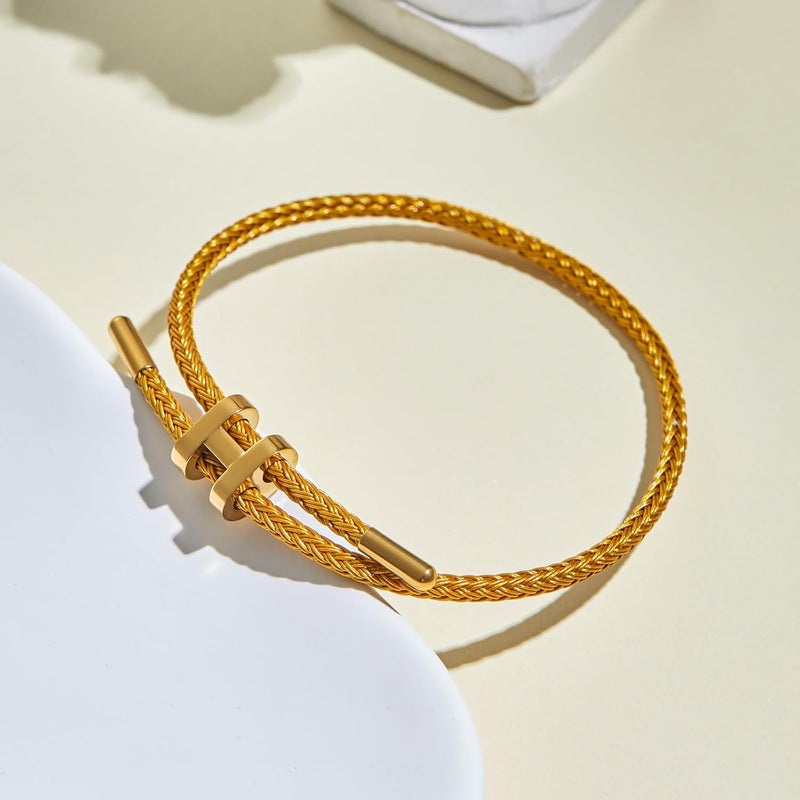 AIMADE Store Bracelets for Women Adjustable Charm Bracelet, 18k Gold-plated Buckle Design Titanium Steel Wire Rope Women's Gift Jewelry - Image 4